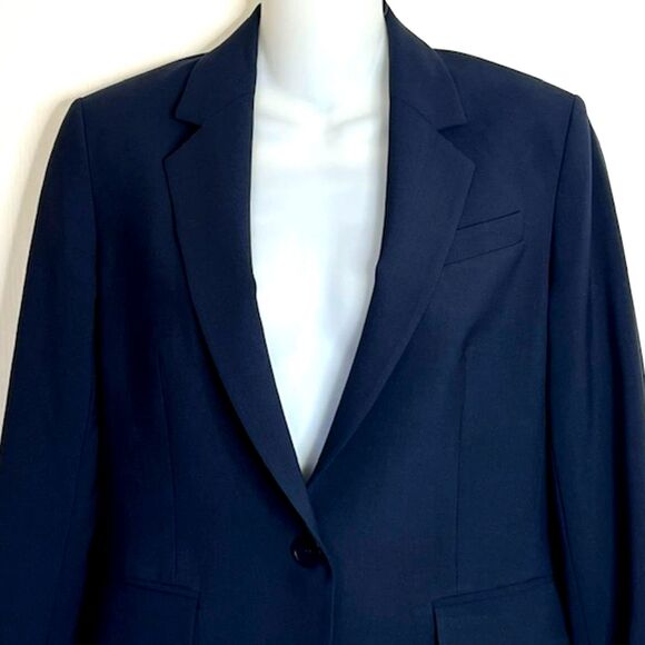 NWOT THEORY SEVONA NAVY STRETCH WOOL ONE BUTTON BLAZER SIZE 2 MSRP $395 - Picture 5 of 13